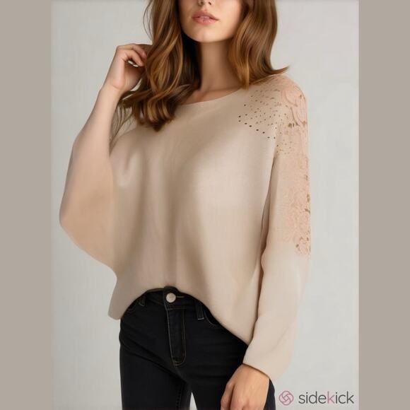 Siren Lily Womens Sweater Sz 3X Lace Detail Sleeves NEW Bling Cut Outs Cream - Picture 1 of 7